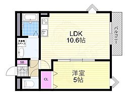 オクサリス淡路 2階1LDKの間取り