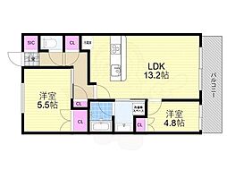 アーバンパーク淡路 1階2LDKの間取り
