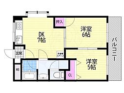 第五豊晃マンション 2DKの間取図画像