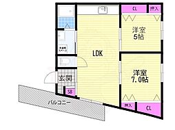 岡野マンション 2LDKの間取図画像