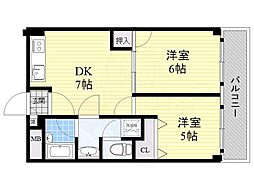 第10高光マンション 2DKの間取図画像