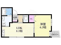 Lei上新庄 1LDKの間取図画像