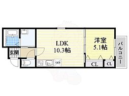 フジパレス豊里3番館 1LDKの間取図画像