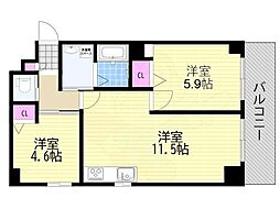 米虫ハイツ 2LDKの間取図画像