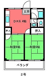 サニーハイツ竹の塚 2DKの間取図画像
