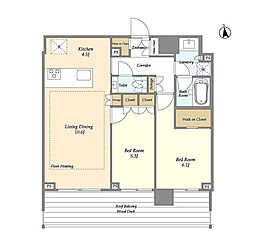 オアーゼ新宿市谷薬王寺 2階2LDKの間取り