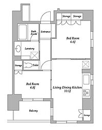 HF若松河田レジデンス 2LDKの間取図画像