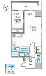 新宿区片町マンション 1LDKの間取図画像