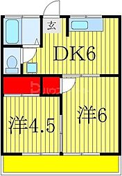 JR常磐線 北柏駅 バス5分 松葉2丁目下車 徒歩2分の賃貸アパート 2階2DKの間取り