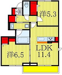 JR常磐線 柏駅 徒歩25分の賃貸アパート 1階2LDKの間取り