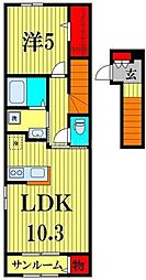 つくばエクスプレス 流山セントラルパーク駅 徒歩13分の賃貸アパート 2階1LDKの間取り