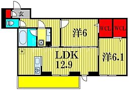 つくばエクスプレス 南流山駅 徒歩13分の賃貸アパート 1階2LDKの間取り