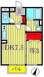東武野田線 江戸川台駅 徒歩16分の賃貸アパート 1階1DKの間取り