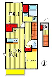 つくばエクスプレス 南流山駅 徒歩20分の賃貸アパート 2階1LDKの間取り