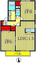 JR常磐線 南柏駅 バス10分 東中新宿下車 徒歩2分の賃貸アパート 1階2LDKの間取り
