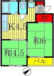 東武野田線 新柏駅 徒歩7分の賃貸アパート 2階2Kの間取り