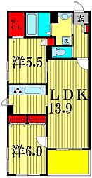 つくばエクスプレス 流山おおたかの森駅 徒歩18分の賃貸マンション 1階2LDKの間取り
