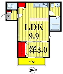 東武野田線 豊四季駅 徒歩4分の賃貸アパート 2階1LDKの間取り