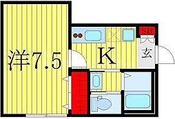 つくばエクスプレス 柏の葉キャンパス駅 徒歩14分の賃貸アパート 2階1Kの間取り