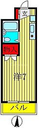 JR常磐線 柏駅 徒歩10分の賃貸マンション 2階ワンルームの間取り