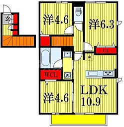 東武野田線 初石駅 徒歩7分の賃貸アパート 2階3LDKの間取り