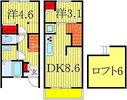 東武野田線 柏駅 徒歩15分の賃貸テラスハウス 2階2DKの間取り
