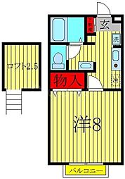 東武野田線 江戸川台駅 徒歩16分の賃貸アパート 2階1Kの間取り