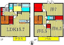JR常磐線 天王台駅 徒歩15分の賃貸テラスハウス 1階3LDKの間取り