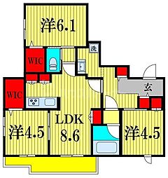 つくばエクスプレス 南流山駅 徒歩8分の賃貸マンション 2階3LDKの間取り