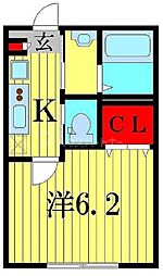 JR常磐線 柏駅 徒歩10分の賃貸アパート 2階1Kの間取り
