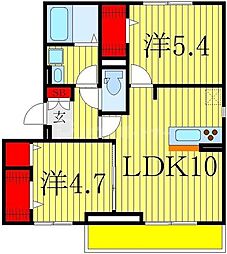 つくばエクスプレス 流山セントラルパーク駅 徒歩12分の賃貸アパート 1階2LDKの間取り