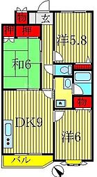 つくばエクスプレス 流山おおたかの森駅 徒歩15分の賃貸マンション 2階3DKの間取り