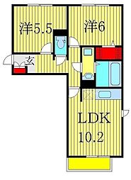 東武野田線 逆井駅 徒歩11分の賃貸アパート 1階2LDKの間取り