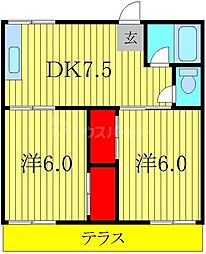 東武野田線 柏駅 徒歩10分の賃貸アパート 1階2DKの間取り