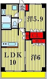 つくばエクスプレス 流山おおたかの森駅 徒歩15分の賃貸マンション 3階2LDKの間取り