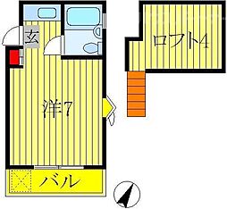 JR常磐線 柏駅 徒歩6分の賃貸アパート 2階ワンルームの間取り