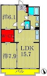 JR常磐線 北柏駅 徒歩22分の賃貸マンション 2階2LDKの間取り