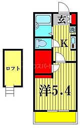つくばエクスプレス 流山セントラルパーク駅 徒歩13分の賃貸アパート 3階1Kの間取り
