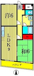 JR常磐線 新松戸駅 徒歩3分の賃貸マンション 6階2DKの間取り