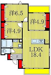 つくばエクスプレス 流山セントラルパーク駅 徒歩16分の賃貸アパート 3階3LDKの間取り