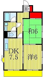 JR常磐線 柏駅 徒歩13分の賃貸マンション 2階2DKの間取り