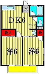 東武野田線 初石駅 徒歩12分の賃貸アパート 1階2DKの間取り