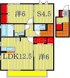 つくばエクスプレス 流山おおたかの森駅 徒歩10分の賃貸アパート 2階2SLDKの間取り