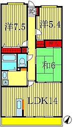 JR常磐線 柏駅 徒歩10分の賃貸マンション 2階3LDKの間取り