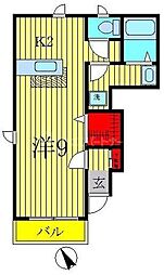 東武野田線 初石駅 徒歩17分の賃貸アパート 1階1Kの間取り
