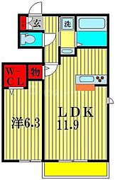 東武野田線 初石駅 徒歩5分の賃貸アパート 1階1LDKの間取り
