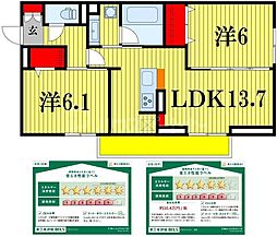 JR常磐線 柏駅 徒歩23分の賃貸アパート 3階2LDKの間取り