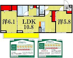 JR常磐線 柏駅 徒歩23分の賃貸アパート 3階2LDKの間取り
