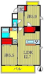 JR常磐線 柏駅 徒歩3分の賃貸マンション 2階2LDKの間取り