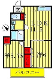 東武野田線 六実駅 徒歩15分の賃貸アパート 1階2LDKの間取り